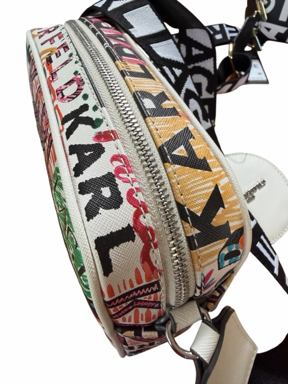 Karl Lagerfeld Maybelle Camera Bag Black White 3D Raised Logo Crossbody - Picture 3 of 6